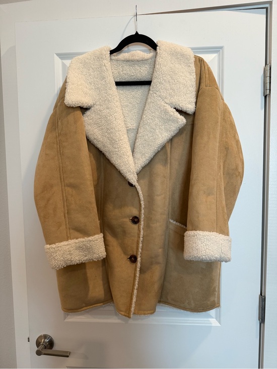 Free People Jackets & Blazers - Free People Tan Shearling-Trim Suede Coat with Cream Lining